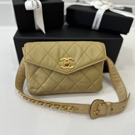 CHANEL Vintage | 奶茶色 金釦 鏈條COCO腰包 胸包 胸口包 斜背包