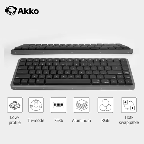 Akko Air 01 Low Profile Mechanical Keyboard 75% 84-Key Mac Layout Custom Hot-swappable RGB Wireless 