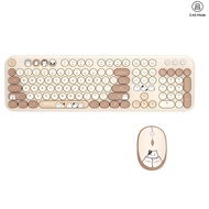 Ergonomic 2.4G Plug and Play Wireless Keyboard Mouse Combo 104 Keys Retro Round Keycaps Cute Cat Key