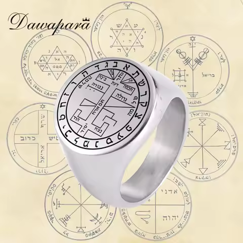 Dawapara Solomon Rings for Men Talisman Key of Solomon Amulet Punk Ring Stainless Steel Jewelry