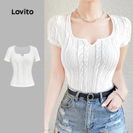 Lovito Casual Tshirt Jacquard Spring/summer White Tshirt for Women L155ED963 Lovito T-shirt Kasual J