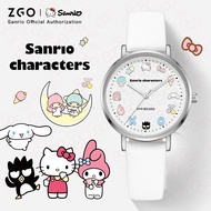 ZGO x Sanrio. Hello Kitty. Children's quartz watch. Fashionable leather strap. Waterproof watch. Gif
