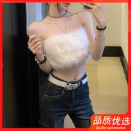[HMYY] Ready Stock~Hot Girl Fried Street Sexy Furry Tube Top Women Outer Wear Autumn Winter Plush Tu