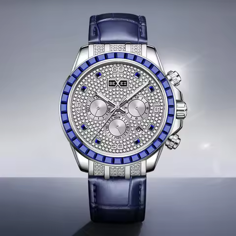 BEXEI 9156 blue Crystal Bezel 264 zircons Dial movement mechanical watch Luxury sapphire 5ATM waterp