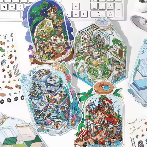 Mr Paper 12Pcs/bag sticker scene 2.5D scenery sticker DIY Sticker Highly Playable Sticker Stacking P