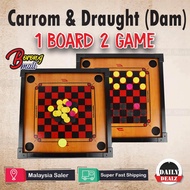 (Mini) 2in1 Wooden Carrom Board Draught Dam Haji Papan Karom With Checker/Papan Permainan Carrom