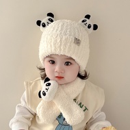 IB8P Hat Hat Set Children Baby Plush Men Women Super Cute Panda Ear Protection Autumn Winter Knitted