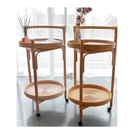 Rattan Cart Trolley - Honey/Off White/Walnut