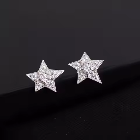 Hot Brand Pure 925 Sterling Silver Earrings Star Earrings Full Diamond Stud Earrings White Gold Pure