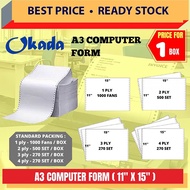 A3 NCR COMPUTER PAPER (11'' X 15'') / Computer Form Paper / 1ply 2ply 3ply 4ply / A3 Computer Form