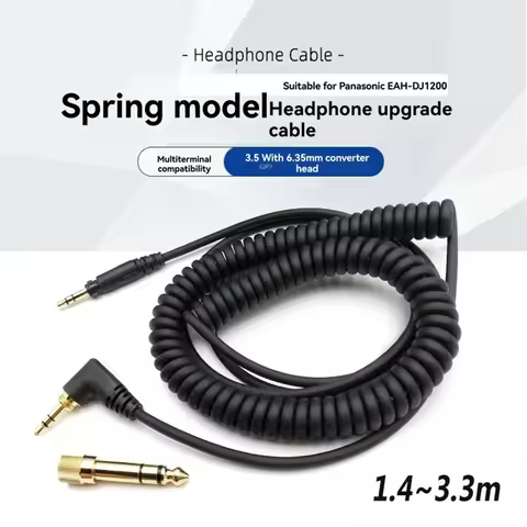 NEW Spring Headphone Cable for Technics EAH-DJ1200 Headset Replacement Cable with 3.5mm and 6.35mm C
