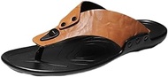 Men Flip-flop Sandals Cowhide Beach Shoes Flip Flops Leather Sandals Men's Casual Sandals Summer (Color : Brown, Size : 42 code) (Brown 45 code)