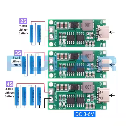 18650 Lithium Battery Multi-Cell 2S 3S 4S Type-C To 8.4V 12.6V 16.8V Step-Up Boost PLR Polymer Li-Io