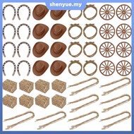 48Pcs West Themed Decor Kit Farm Style Mini Cowboy Hat Natural Rope Multipurpose Arrangement SHOPSBC