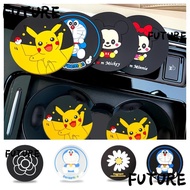 HL-FUTU Car Coasters, Silicone Sift-Proof Cup Coasters, 7.3cm 2.8inch Anti-Slip Cartoon Flower Car B