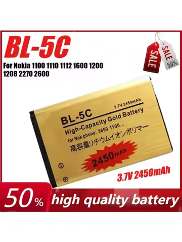3.7V 2450mAh BL-5C Rechargeable Lithium Battery for Nokia 1100 1110 1112 1600 1200 1208 2270 2600 Ph