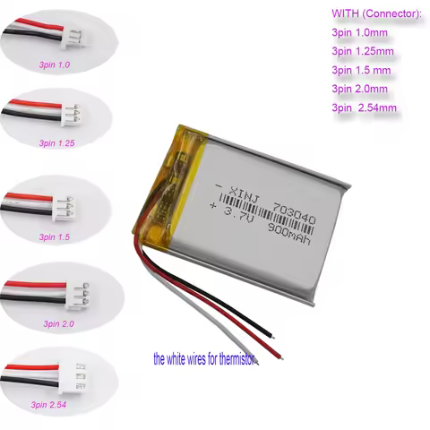 3.7V 900mAh 3.33Wh 703040 JST 3Pin NTC Thermistor Li-Polymer Replacement Li Lipo Rechargeable 3 Wire