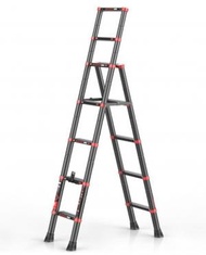 折疊人字梯室內多功能鋁合金伸縮梯 黑色四加五步伸縮梯（1.1米加1.5米）