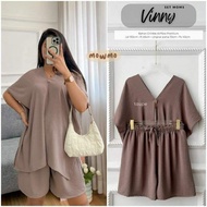 Set Vinny Setelan Pendek Cringkle | Setelan Nagita V Neck | Oneset Wanita Cringkle Airflow | Setelan