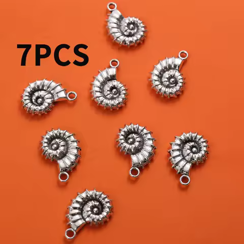 7 Pieces of Conch Spiral Charms, Metal Pendants with Spiky Texture and Ammonite Shell Patterns, Suit