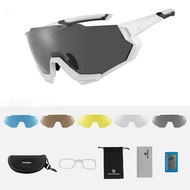 Rockbros CYCLING SPORTS GLASSES with Polarized 5 Interchangeable Lenses -- WHITE