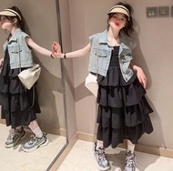 ARVITA DRESS Baju Anak Perempuan Dress Ruffle Vest Jeans Rompi Jeans Casual Import impor Dress Pesta