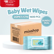 mixshop Baby Wet Wipes, 20 Pkt per Carton Total 1600 Sheets, SG ready stock [FBS]