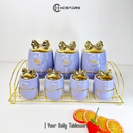 HCSTORE CERAMIC SPICE JAR SET OF 7 BEAUTIFUL MODEL WITH LUXURIOUS GOLD ACCENTS