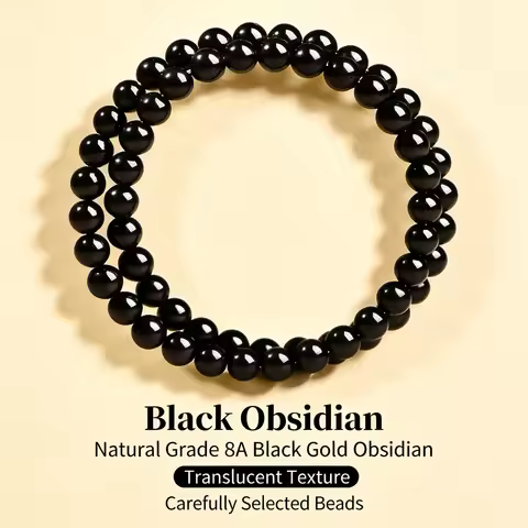 Chinese Style Natural 8a Grade Obsidian Bracelet Good Luck Fortune Calm Double Layer Beaded Bracelet