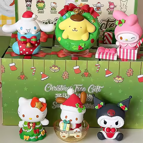 Sanrios Christmas Series Pochacco HelloKitty Kuromi Pompompurin Mymelody Cinnamoroll Action Figures 