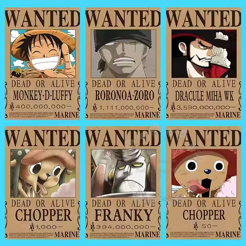 One Piece Wanted Poster Wall Sticker Bounty Anime Sticker Wall Bedroom Mural Luffy Zoro Ace Customiz