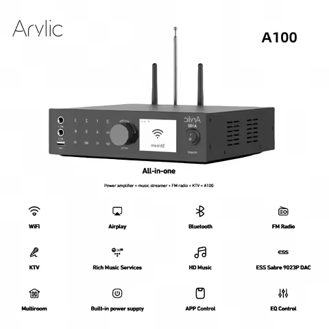 Arylic A100 100W X 2 Power Amplifier Music Streamer with FM Radio KTV WiFi AirPlay Spotify Connect B