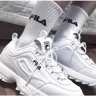 FILA Sawtooth All White Heightened Shoes Thick-Soled Disruptor 2 Korean Daddy