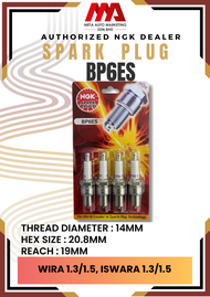 NGK SPARK PLUG BP6ES - PROTON SAGA 12V  ISWARA  WIRA 1.3 1.5  SATRIA 1.3 1.5  NISSAN SUNNY B11 (ONLY