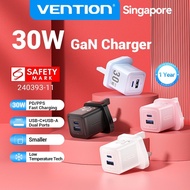 Vention 30W GaN Charger SG/UK Plug 3 Ports Turbo Charging Power Adapter QC4.0 3.0 PD 3.0 Fast Charge