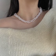YuanPearl天然極光keshi巴洛克珍珠重工三層疊戴珍珠項鍊毛衣鏈