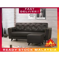 FREE 1 STOOL High Quality PVC Sofa 3 Seater L Shape SofaKulit With Stool / Fabric Sofa 3 Seater Kain
