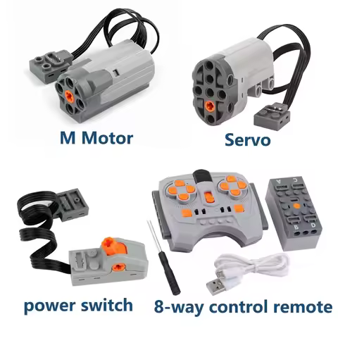 MOC Building Blocks DIY Parts M/Servo Motor 2.4G 8-way Speed Control Remote Control With Battery Cas