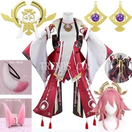 ZH【 Ready Stock】Yae Miko Full Set Guuji Yae Cosplay Costume Wig Earning Headwear Ears Tail Comic Con