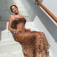 100% Silk Chiffon | Angeli See Thru Maxi Dress ( Leopard Printed ) :  เดรสยาว ซีทรู รุ่น แองเจลี่ ลา