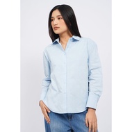 Et Cetera Printed Embroidery Blouse Blue Long Sleeve Premium