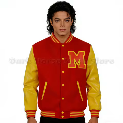 Men's Cosplay Jacket For Michael Jackson Impersonator Michael Jackson Cosplay Varsity Jacket Red Yel
