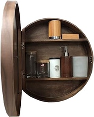 Round Bathroom Mirror Cabinet, Bathroom Wall Storage Cabinet Mirror Medicine Cabinet with Slow-Close Wooden Frame 3 Level