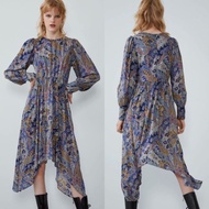 51490 Blue Asymmetric Retro Pattern Midi Dress 52353 54302 (Special Price)