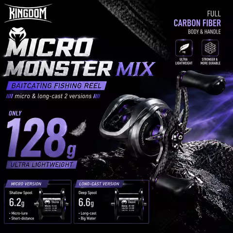Kingdom 128g Micro Monster Mix Baitcasting Fishing Reel Ultralight Full Carbon Fiber 7.6:1 Drag4kg/6