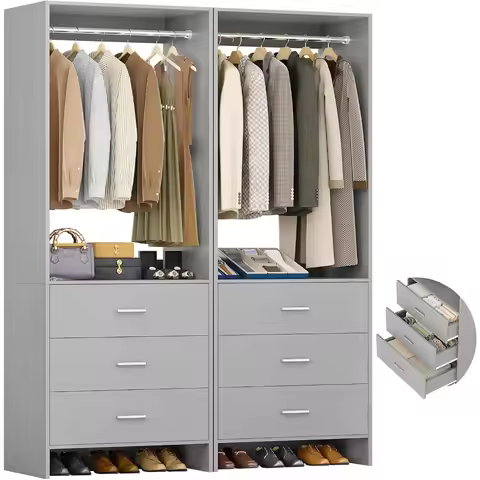System Closet Organizer, Wood Walk-in or Small Wardrobe Rack