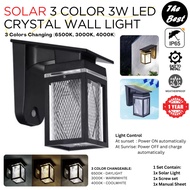 Solar Power LED 3W 3 Color Temp 6500K 3000K 4000K Rectangular PC Crystal Wall light IP65 Auto On/Of