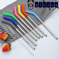 GLENES 2Pcs Stainless Steel Straw, With Silicone Tip 8mm Metal Straw, Durable Reusable Detachable Smooth Surface Stanley Cup Straw Juice