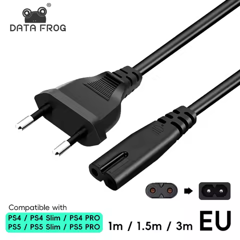 DATA FROG 1m 1.5m 3m EU Plug 2-Prong AC Power Supply Cable AC Plug Power Extension Cord for PS4 PS5 