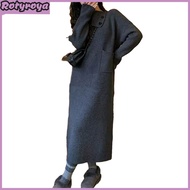 Women Sweater Dress Autumn Winter Korean Style High Collar Knit Dress Loose Knit Pullover Dress with